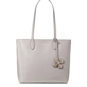 GUC Kate Spade large leather lavender tote zip top gray glitter flower charm